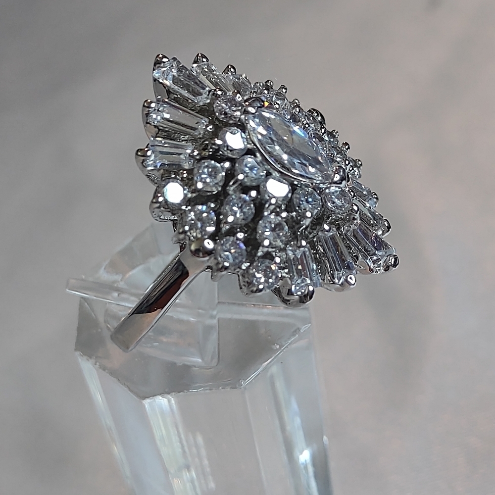 Sterling Silver and CZ women's cocktail ring